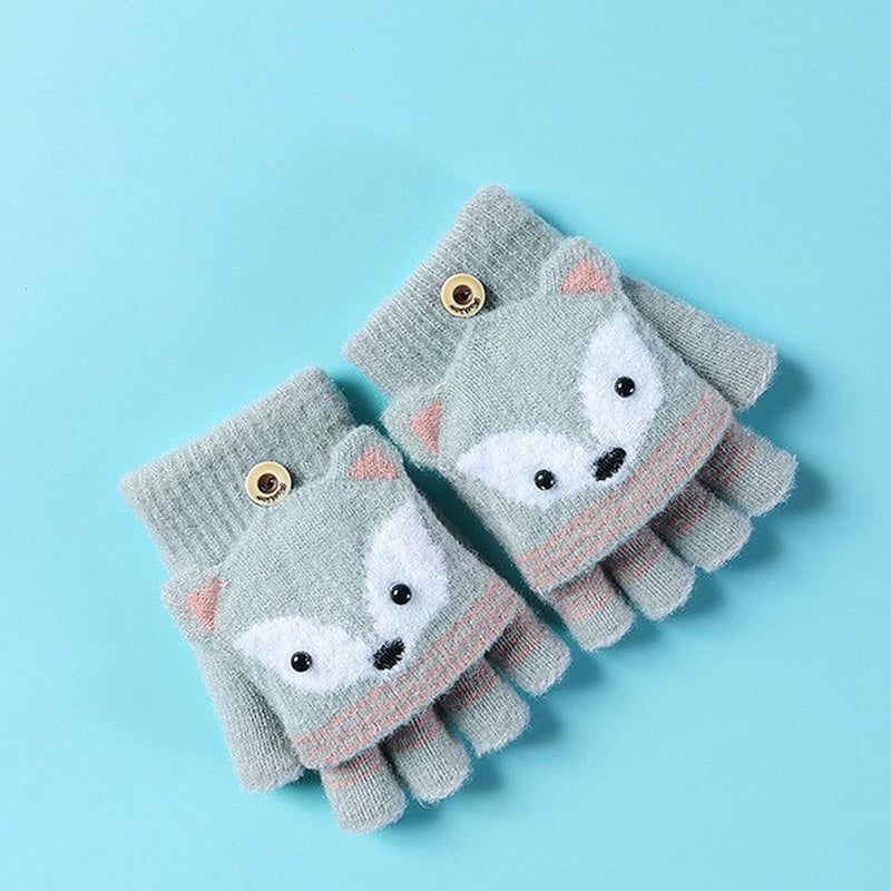 NICEYST Kids Convertible Flip Top Gloves Children Winter Warm Knitted Fingerless Mittens for Boys Girls 6-10 Years Old - Image 5